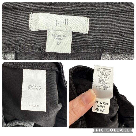 J. Jill Black Cargo Pants Size 12 Cotton Stretch Tapered Snap Ankle Tab 5 Pocket - Picture 13 of 13
